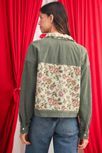 Clay Ribbed Retro Floral Patchwork Jacket