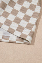 Brown Checkerboard T Shirt and High Waist Skorts Set