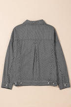 Blue Stripe Washed Oversized Pocketed Denim Jacket