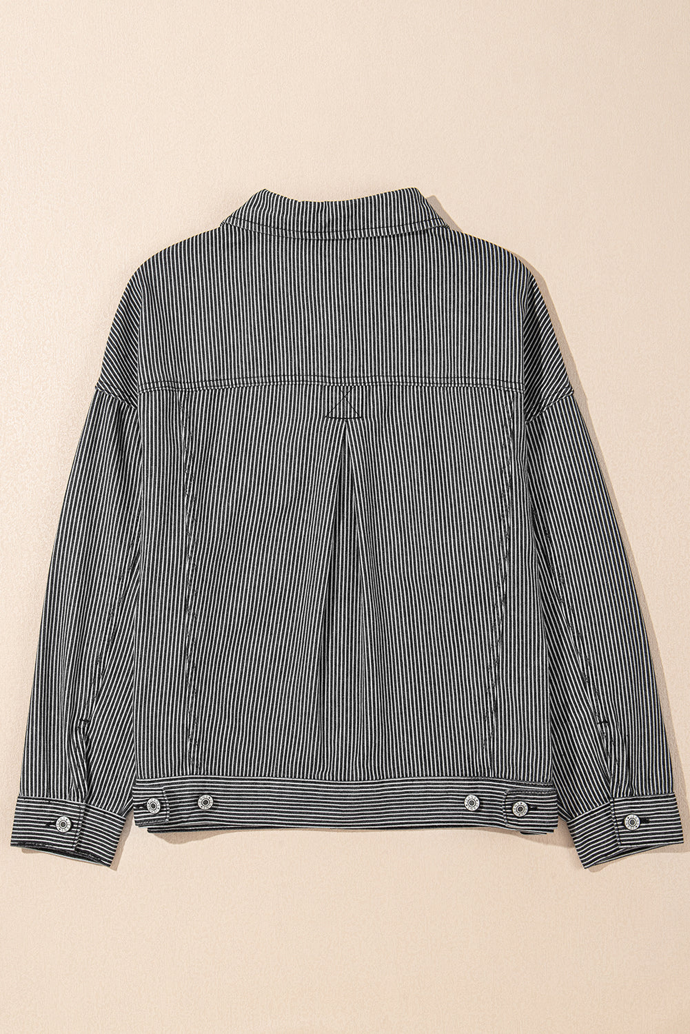 Blue Stripe Washed Oversized Pocketed Denim Jacket