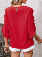 Black Frill Trim Plain Tulip Sleeve Blouse