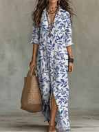 Digital Print Lapel Midi Shirt Dress – 5 Colors, S–3XL
