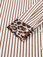 Striped Leopard Print Button Up Shirt Dress
