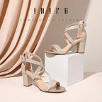 New Idifu Womens Size 9 Gold Glitter IN3 Grace 3" Block Heel Cross Strap Shoes