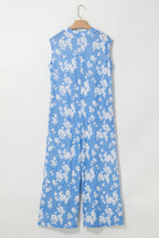 Pink Floral Print Sleeveless Wide Leg Jumpsuit