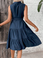 Women's Ruffle Hem Belted Shirt Maxi Dress