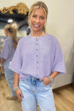 Beau Blue 3/4 Sleeve Boxy Knit Button Down Sweater Cardigan