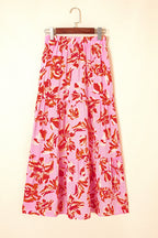 Blue Bohemian Floral Print Tiered Maxi Skirt with Split