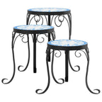 Plant Stands 3 pcs Blue and White Ceramic