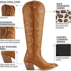 Rollda Womens Size 9 Brown Faux Leather 3" Block Heel Western Cowboy Boots