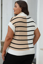 Sky Blue Stripe Colorblock Quarter Zip Collar Sweater Vest