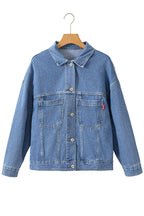 Blue Stripe Washed Oversized Pocketed Denim Jacket