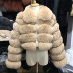 Women's Fur Coat Fox Fur Stitching Short Lapel Long Sleeve Coat
