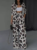 Leopard Print Relaxed Fit Shirt and Pants Two-Piece Set
