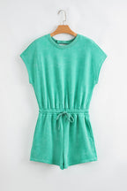 Bonbon Drawstring Waist Backless Short Sleeve Romper