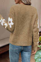 Moss Green Flower Sleeve Drop Shoulder Sweater