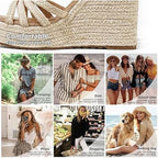 Mikarka Womens Size 8 Tan Straw Espadrille Open Toe 4" Wedge Heel Sandal Shoes