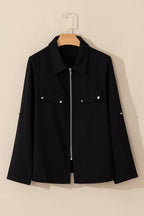 Dusk Blue Collar Tab Sleeve Zip Up Flap Detail Jacket