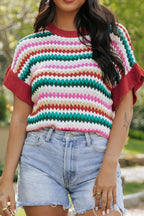 Contrast Round Neck Short Sleeve Sweater