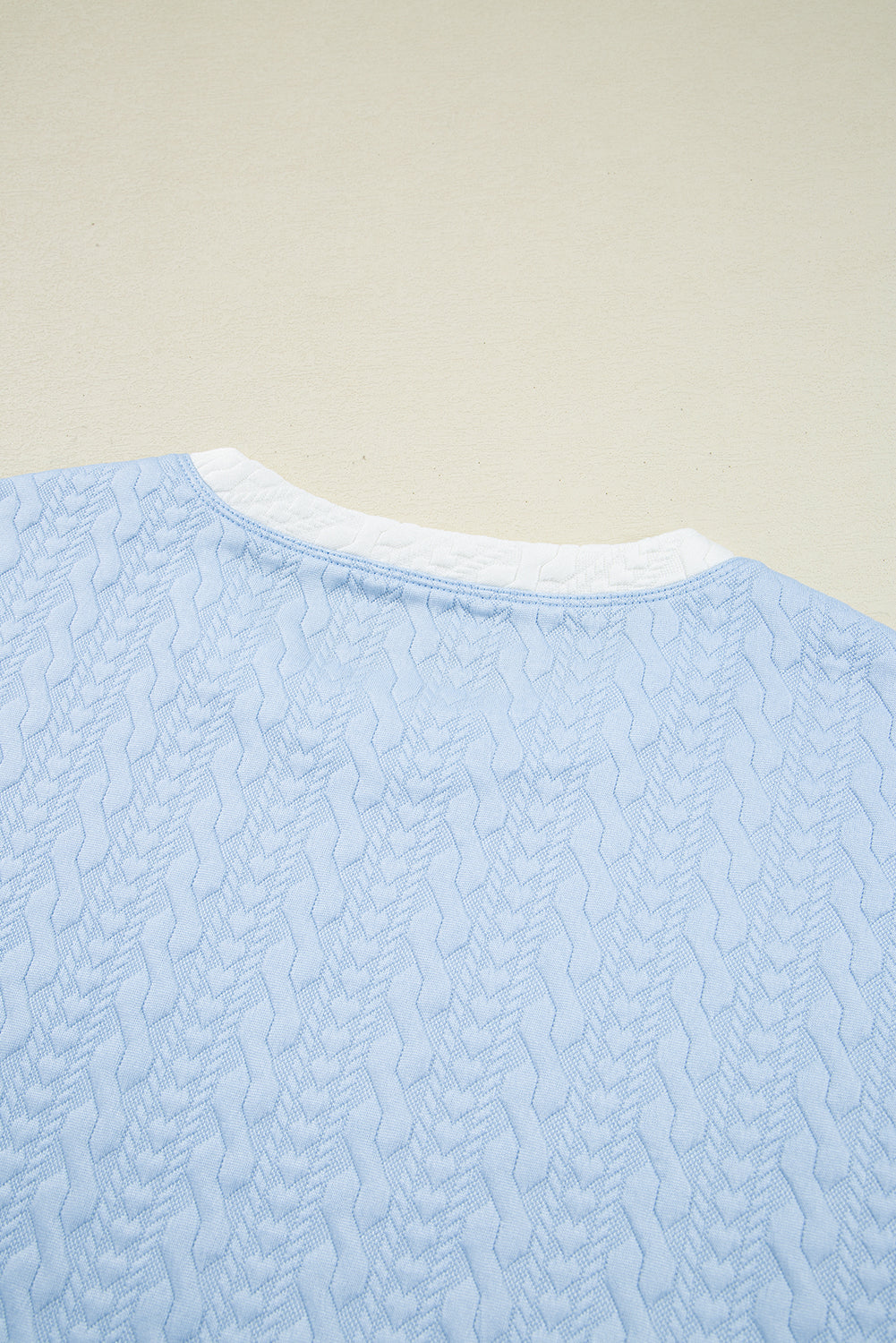 Beau Blue Contrast Trim Textured Crewneck Top and Pocketed Skirt Set