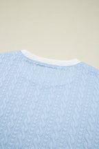 Beau Blue Contrast Trim Textured Crewneck Top and Pocketed Skirt Set