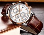 Men's  Waterproof Watch With Chronometers Date Display And Fluorescent Pointers Excellent Look Perfect Gift