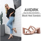 Avidirk Womens Size 8 Tan Open Toe 3.5" Block Heel Slide On 2 Strap Sandal Shoes