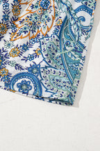Blue Bohemian Paisley Floral V Neck Short Sleeve Mini Dress