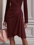 Front Ruched V-Neck Long Sleeve Dress