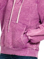 Zenana Acid Wash Fleece Hoodie with Kangaroo Pocket