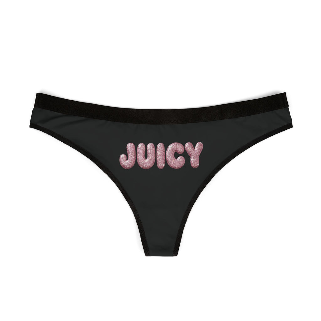 Juicy Black Women's Thong - Playful Pink Puff Lettering