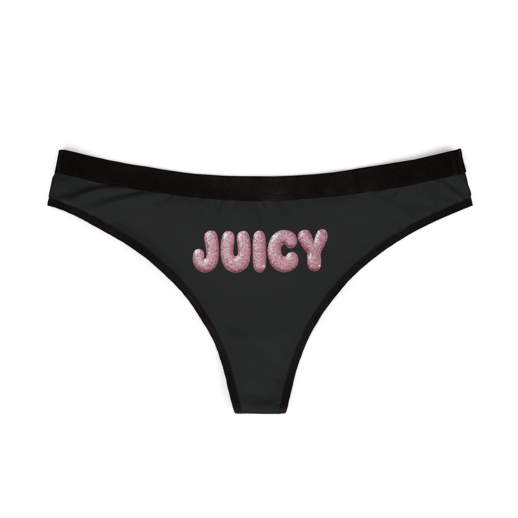 Juicy Black Women's Thong - Playful Pink Puff Lettering