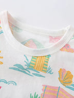 Children's Beach Print Round Neck Tee and Shorts Set