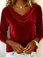 Velvet Cowl Neck Long Sleeve Top