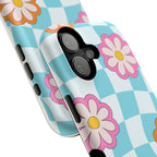 Phone Case Retro Checkerboard with Pink & Orange Daisies (Impact-Resistant)