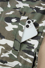 Green Camo Chest Pockets Loose Jean Jacket