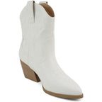 Soda BLAZING Women Size 7.5W Wide White Faux Leather 2.5" Heel Cowboy Boot Shoes