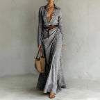 Women's Belted Irregular Pleated Dress