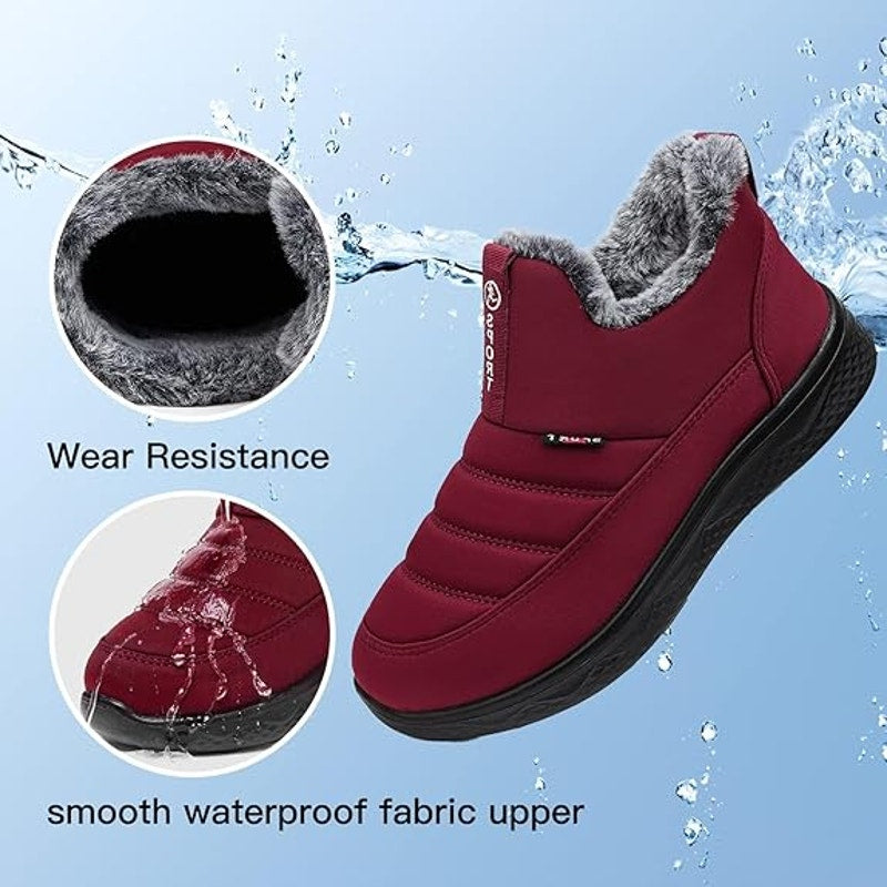 New Shibever Women Size 8.5 Red Ankle Low Heel Slip On Fur Waterproof Snow Boots