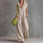 Women's Loose Sleeveless Jumpsuit with Pockets – Linen-Look