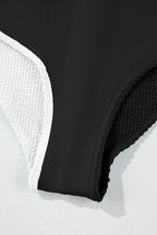 Black Corded Solid Square Neck Bikini Swimsuit