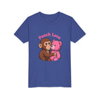 Youth Tee — "Punch Love" Monkey Hugging Pink Teddy Cute Kids Valentine Shirt