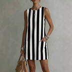 Women's Striped Color-Block Sleeveless Mini Dress – Loose Fit