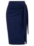 Elegant Monochrome High-waisted Knee-length Skirt For Women