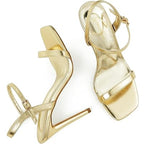 Genshuo Womens Size 6 Shiny Gold Open Toe 4" Heel Buckle Strap Sandal Shoes