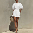 Women's Puff-Sleeve Top & Cropped Shorts Set – Casual Chic