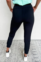 Black Exposed Seam Detail Skinny Drawstring Jogger Pants