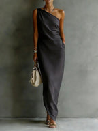 Women's Satin Off-Shoulder Slim-Fit Maxi Dress