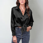 Women’s Satin Lapel Button-Down Blouse