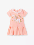 Children's Unicorn Embroidered Lace Collar Casual Dress